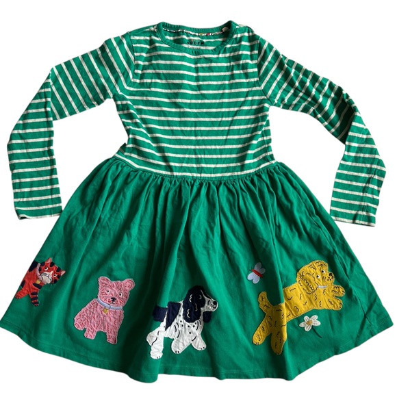 Boden Green Striped Dress with Animal Appliqués - Picture 1 of 5